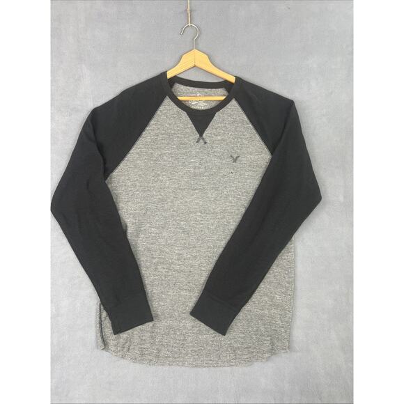 American Eagle Outfitters Thermal Shirt Men XL Gray Black Logo Crew Neck Y2K - Picture 2 of 9